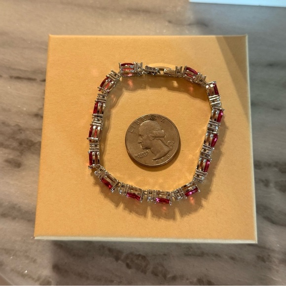 NWOT Elegant Women’s Synthetic Cubic Zirconia Red Color Bracelet SilverTone 7.6” - Picture 11 of 13